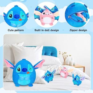 Tigiemap 13.8 Inch Stitch Plush, Stitch Mommy with 3 Baby Monsters Stuffed Plush Throw Pillow for Kids Boys Girls for Room Sofa Cushion Decoration