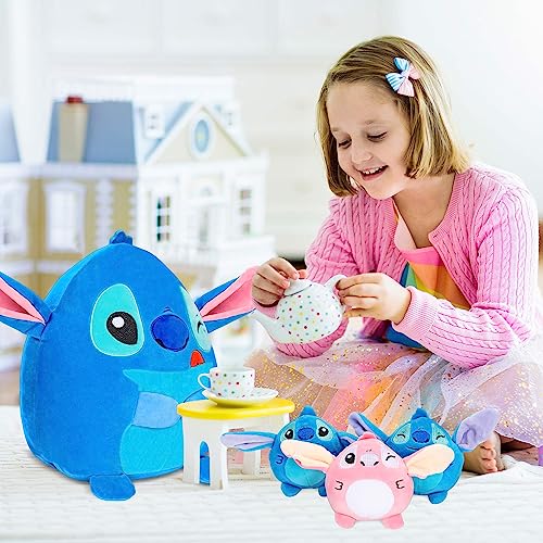 Tigiemap 13.8 Inch Stitch Plush, Stitch Mommy with 3 Baby Monsters Stuffed Plush Throw Pillow for Kids Boys Girls for Room Sofa Cushion Decoration