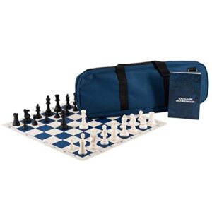 tournament roll-up chess set with travel bag silicone rubber checkerboard chess record book chess piece for kids board games (color : dark blue)