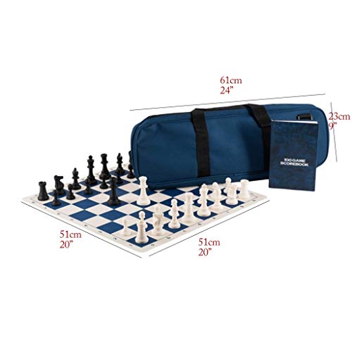 Tournament Roll-Up Chess Set with Travel Bag Silicone Rubber Checkerboard Chess Record Book Chess Piece for Kids Board Games (Color : Dark Blue)