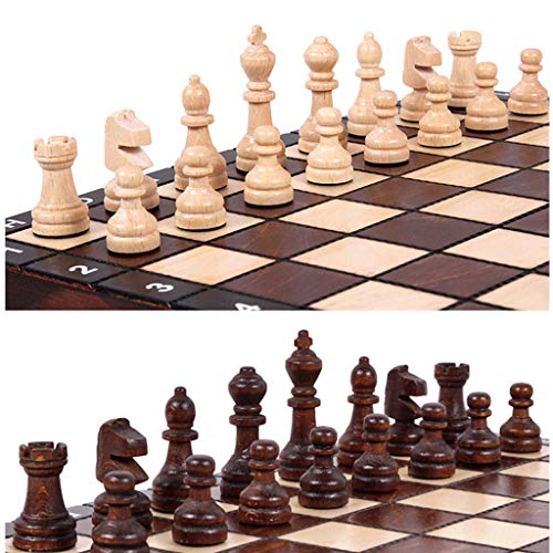 THPT Wooden Chess Set Portable Folding Chessboard Solid Wood Handmade Chess Pieces International Chess Set for Kids Student School Board Games