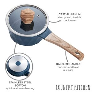 Country Kitchen Nonstick Induction Cookware Sets - 11 Piece Nonstick Cast Aluminum Pots and Pans with BAKELITE Handles - Induction Pots and Pans with Glass Lids (Navy)