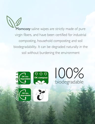 Baby Wipes, Momcozy Saline Nose and Face Baby Wipes, Made Only With Natural Saline, Mild and Non-irritating, 100% Biodegradable, Unscented & Hypoallergenic for Sensitive Skin, Portable, 180 Count (Packs of 6)