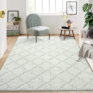 jolene.k 8x10 large shag bedroom rug, untra soft solid lattice rug, tufted modern geometric area rug non-shedding, non slip moroccan area rug, indoor living room area rugs, grey 8'x10'