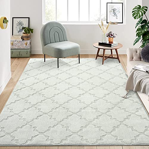 JOLENE.K 8x10 Large Shag Bedroom Rug, Untra Soft Solid Lattice Rug, Tufted Modern Geometric Area Rug Non-Shedding, Non Slip Moroccan Area Rug, Indoor Living Room Area Rugs, Grey 8'x10'