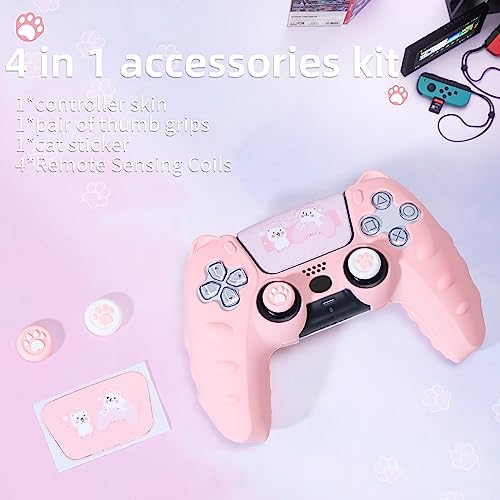 BRHE Cute Cat Claw PS5 Controller Skin - Non-Slip Silicone Protective Cover for Playstation 5 Wireless Controller with 2 Thumb Grip Caps,1 cat Sticker,4 Remote Sensing Coils