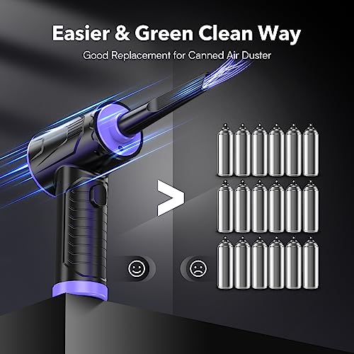 Compressed Air Duster Air Blower - 110000RPM Powerful Electric Air Duster Keyboard Cleaner for Computer PC Cleaner Car Duster Replace Canned Dust Off Rechargeable Cordless Compressed Air Can 6000mAh