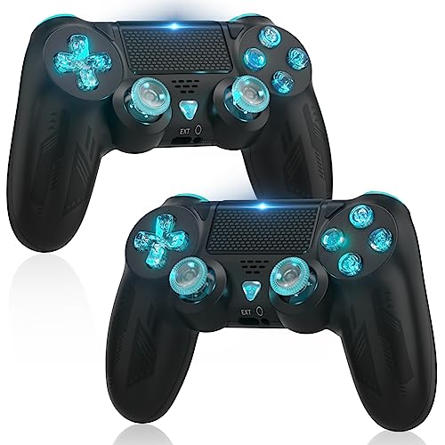 LENISUOLE 2 Pcak LED Wireless Controller for PS-4 Slim/Pro/PC - 6-Axis Gyroscope, Remote Gampad Controller with Turbo Function/Dual Vibration/Audio Jack/Touch Pad - Black(LED Light)