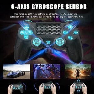 LENISUOLE 2 Pcak LED Wireless Controller for PS-4 Slim/Pro/PC - 6-Axis Gyroscope, Remote Gampad Controller with Turbo Function/Dual Vibration/Audio Jack/Touch Pad - Black(LED Light)