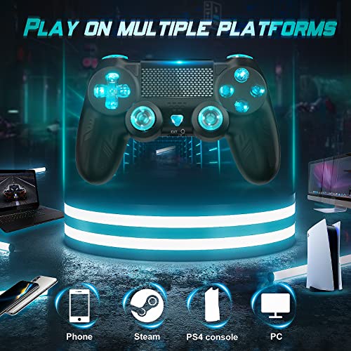 LENISUOLE 2 Pcak LED Wireless Controller for PS-4 Slim/Pro/PC - 6-Axis Gyroscope, Remote Gampad Controller with Turbo Function/Dual Vibration/Audio Jack/Touch Pad - Black(LED Light)