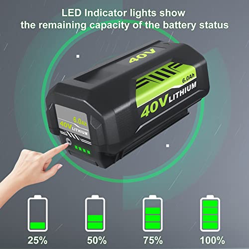 Upgraded to 6.0Ah OP4026 40 Volt Lithium Replacement Battery Compatible with Ryobi 40V Battery OP4050A OP40601 OP4026A OP4040 OP4030 OP4050 OP4015 OP40261 OP40201 OP40401 with LED Indicator (Black)