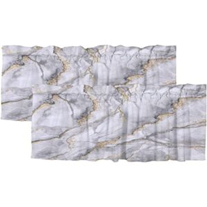 White Gold Marble Blackout Curtain Valances,Abstract Modern Art Luxury Gold Foil Geometric Design Marble Energy Efficient Rod Pocket Curtain Window Valances for Kitchen Windows 54x18in（2Pcs）