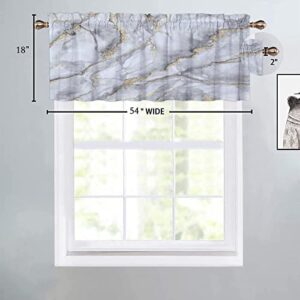 White Gold Marble Blackout Curtain Valances,Abstract Modern Art Luxury Gold Foil Geometric Design Marble Energy Efficient Rod Pocket Curtain Window Valances for Kitchen Windows 54x18in（2Pcs）