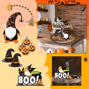 Happy Halloween Tiered Tray Decoration Set, Cute Trick-or-Treat Ghosts Wooden Signs Decor, for Kitchen Home Table Mini Decor Holiday Party Supplies Rustic Farmhouse Tray Sets (E)