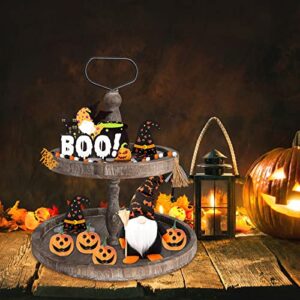 happy halloween tiered tray decoration set, cute trick-or-treat ghosts wooden signs decor, for kitchen home table mini decor holiday party supplies rustic farmhouse tray sets (e)