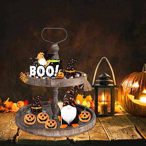 Happy Halloween Tiered Tray Decoration Set, Cute Trick-or-Treat Ghosts Wooden Signs Decor, for Kitchen Home Table Mini Decor Holiday Party Supplies Rustic Farmhouse Tray Sets (E)