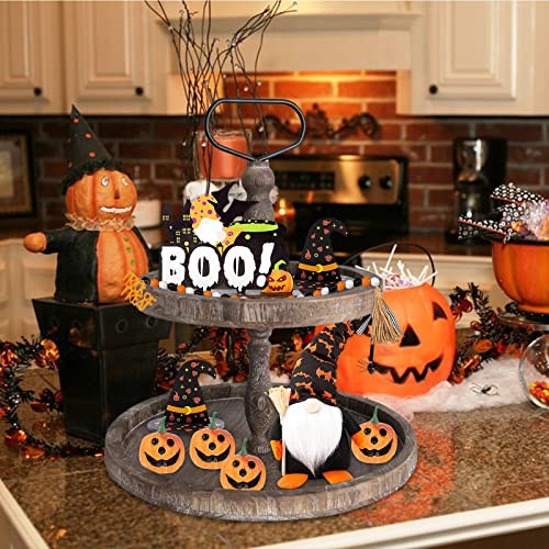 Happy Halloween Tiered Tray Decoration Set, Cute Trick-or-Treat Ghosts Wooden Signs Decor, for Kitchen Home Table Mini Decor Holiday Party Supplies Rustic Farmhouse Tray Sets (E)