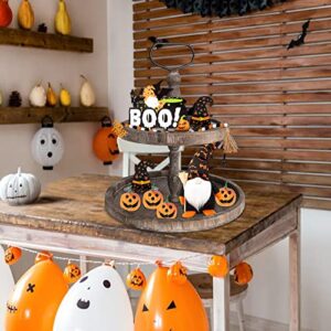 Happy Halloween Tiered Tray Decoration Set, Cute Trick-or-Treat Ghosts Wooden Signs Decor, for Kitchen Home Table Mini Decor Holiday Party Supplies Rustic Farmhouse Tray Sets (E)