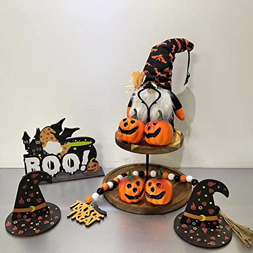 Happy Halloween Tiered Tray Decoration Set, Cute Trick-or-Treat Ghosts Wooden Signs Decor, for Kitchen Home Table Mini Decor Holiday Party Supplies Rustic Farmhouse Tray Sets (E)