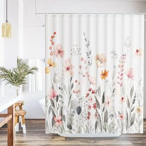 KIBAGA Beautiful Floral Shower Curtain for Your Bathroom - A Stylish 72" x 72" Curtain That Fits Perfect to Every Bath Decor - Ideal to Brighten Up Your Cute Botanical Bathroom at Home with Plants