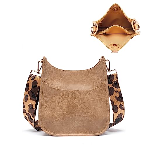 NOL Natural Organic Lifestyle Women Crossbody Handbag Retro Vegan Leather Messenger Bag with Romovable Leopard Shoulder Strap (New mustard small)