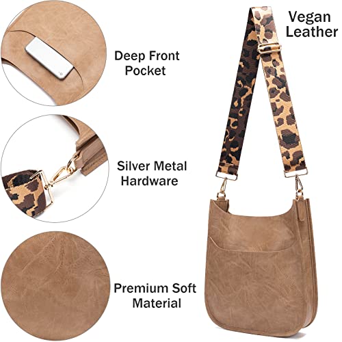 NOL Natural Organic Lifestyle Women Crossbody Handbag Retro Vegan Leather Messenger Bag with Romovable Leopard Shoulder Strap (New mustard small)