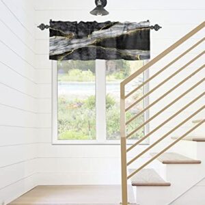 Window Curtain Valances for Kitchen Windows,Black White Marble with Gold Stripe Rod Pocket Short Window Valance Abstract Stone Agate Texture Cafe Treatment Valance for Living Room/Bedroom,42x12in