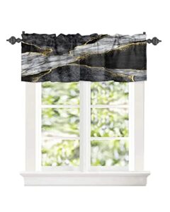 window curtain valances for kitchen windows,black white marble with gold stripe rod pocket short window valance abstract stone agate texture cafe treatment valance for living room/bedroom,42x12in