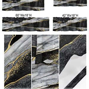 Window Curtain Valances for Kitchen Windows,Black White Marble with Gold Stripe Rod Pocket Short Window Valance Abstract Stone Agate Texture Cafe Treatment Valance for Living Room/Bedroom,42x12in