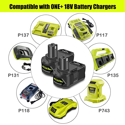 Atcuji 2 Pack 18 Volt 6.5Ah PBP005 Battery for 18V 4.0Ah PBP005 PBP004 P108 P192 P191, Compatible with Ryobi 18-Volt ONE+ Tools 18V ONE+ 4.0Ah P122 PBP2005 PBP005 PBP004 P108 P192 Lithium-Ion Battery