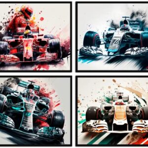 CNG DIGITAL Formula Racing Poster Race Car Wall Decor F1 Racing Wall Art Prints Set of 4 Unframed (8''x10'') Supercar Poster Man Cave Boys Room Wall Decor Posters for Boys Room Grand Prix Posters