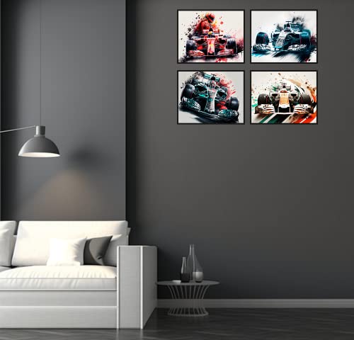 CNG DIGITAL Formula Racing Poster Race Car Wall Decor F1 Racing Wall Art Prints Set of 4 Unframed (8''x10'') Supercar Poster Man Cave Boys Room Wall Decor Posters for Boys Room Grand Prix Posters