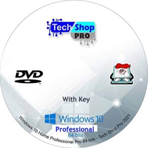 tech-shop-pro compatible windows 10 professional 64 bit dvd. install to factory fresh with key laptop and desktop.latest update 21h1 no drivers needed free technical support