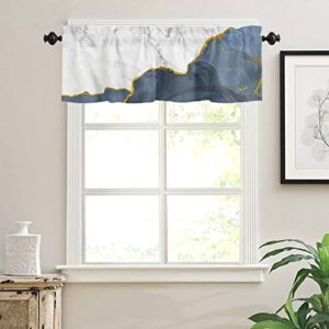 marble blue haze valance curtains for living room/bedroom/bathroom/kitchen window,rod pocket window valance tiers small curtain drape treatment,modern abstract gold white gray panel valance 60"x18"