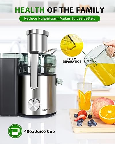 Healnitor 1000W 3-Speed LED Centrifugal Juicer Machines Vegetable and Fruit, Stainless Steel 3.5" Big Mouth, Easy Clean, High Juice Yield, BPA Free, Stainless Steel