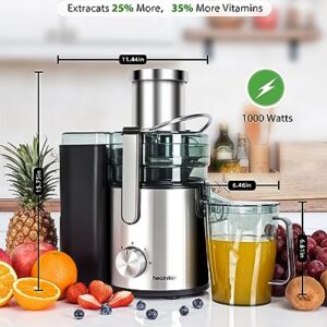 Healnitor 1000W 3-Speed LED Centrifugal Juicer Machines Vegetable and Fruit, Stainless Steel 3.5" Big Mouth, Easy Clean, High Juice Yield, BPA Free, Stainless Steel