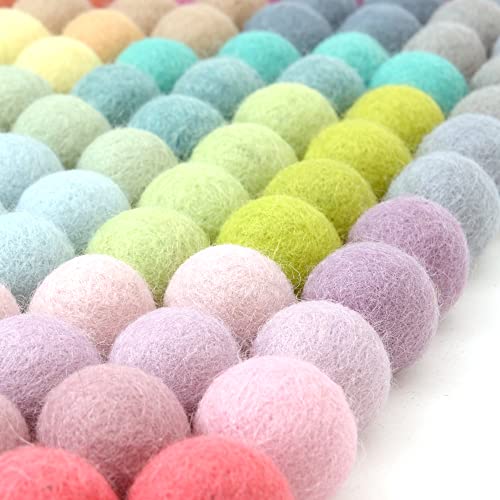 Glaciart One Felt Pom Poms, Wool Felt Balls (120 Pieces) 3 cm – 1.18 Inch, Handmade Felted 30 Pastel Color Bulk Small Puff for Felting and Garland