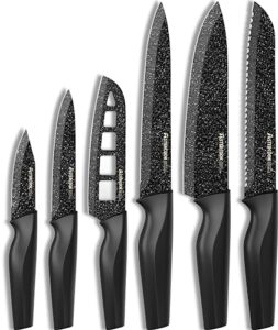 knife set, 6 piece kitchen knife set, high carbon german stainless steel knives set, non-stick coating, ultra sharp, dishwasher safe