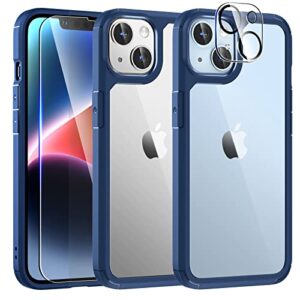 tauri [5 in 1 designed for iphone 14 plus case, [not-yellowing] with 2x tempered glass screen protector + 2x camera lens protector, [military-grade drop protection] slim phone case 6.7 inch blue