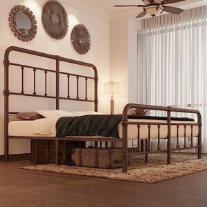 Geltanny King-Bed-Frame-Vintage-Farmhouse 49 inch Tall-headboard-Iron - Platform Mattress Foundation,No Box Spring Needed (Dark Bronze)