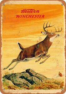 10 x 14 metal sign - 1958 western winchester deer - vintage rusty look
