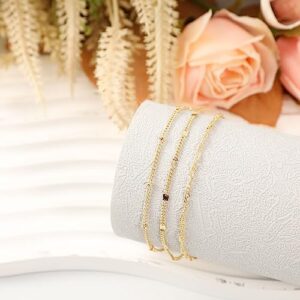 Sewyer Gold Dainty Bracelet Set for Women 14K Gold Filled Layering Chain Bracelets Stacked Bracelets Simple Set Jewelry Gift