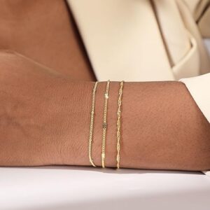 Sewyer Gold Dainty Bracelet Set for Women 14K Gold Filled Layering Chain Bracelets Stacked Bracelets Simple Set Jewelry Gift