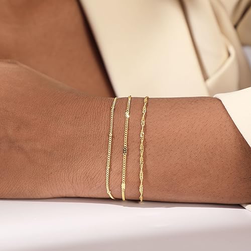 Sewyer Gold Dainty Bracelet Set for Women 14K Gold Filled Layering Chain Bracelets Stacked Bracelets Simple Set Jewelry Gift