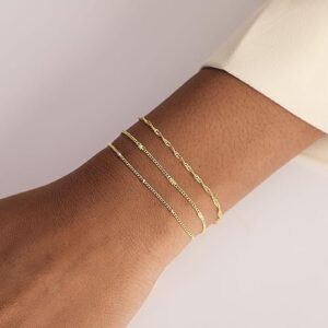 Sewyer Gold Dainty Bracelet Set for Women 14K Gold Filled Layering Chain Bracelets Stacked Bracelets Simple Set Jewelry Gift