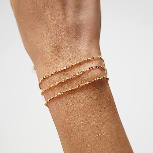 Sewyer Gold Dainty Bracelet Set for Women 14K Gold Filled Layering Chain Bracelets Stacked Bracelets Simple Set Jewelry Gift