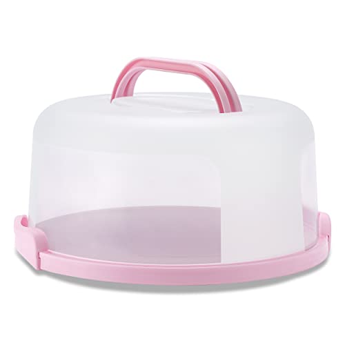 SETLUX 10in Plastic Cake Carrier with Handle, Round Cake Holder with Lid Pink Cake Container for 6in/8in/10in Cake