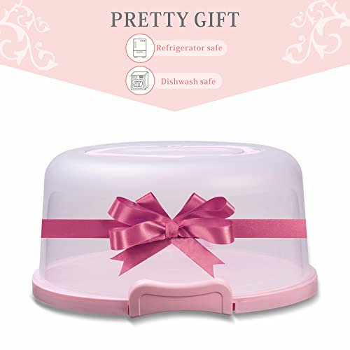 SETLUX 10in Plastic Cake Carrier with Handle, Round Cake Holder with Lid Pink Cake Container for 6in/8in/10in Cake