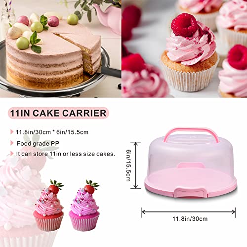 SETLUX 10in Plastic Cake Carrier with Handle, Round Cake Holder with Lid Pink Cake Container for 6in/8in/10in Cake