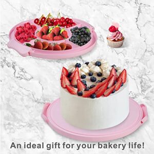 SETLUX 10in Plastic Cake Carrier with Handle, Round Cake Holder with Lid Pink Cake Container for 6in/8in/10in Cake